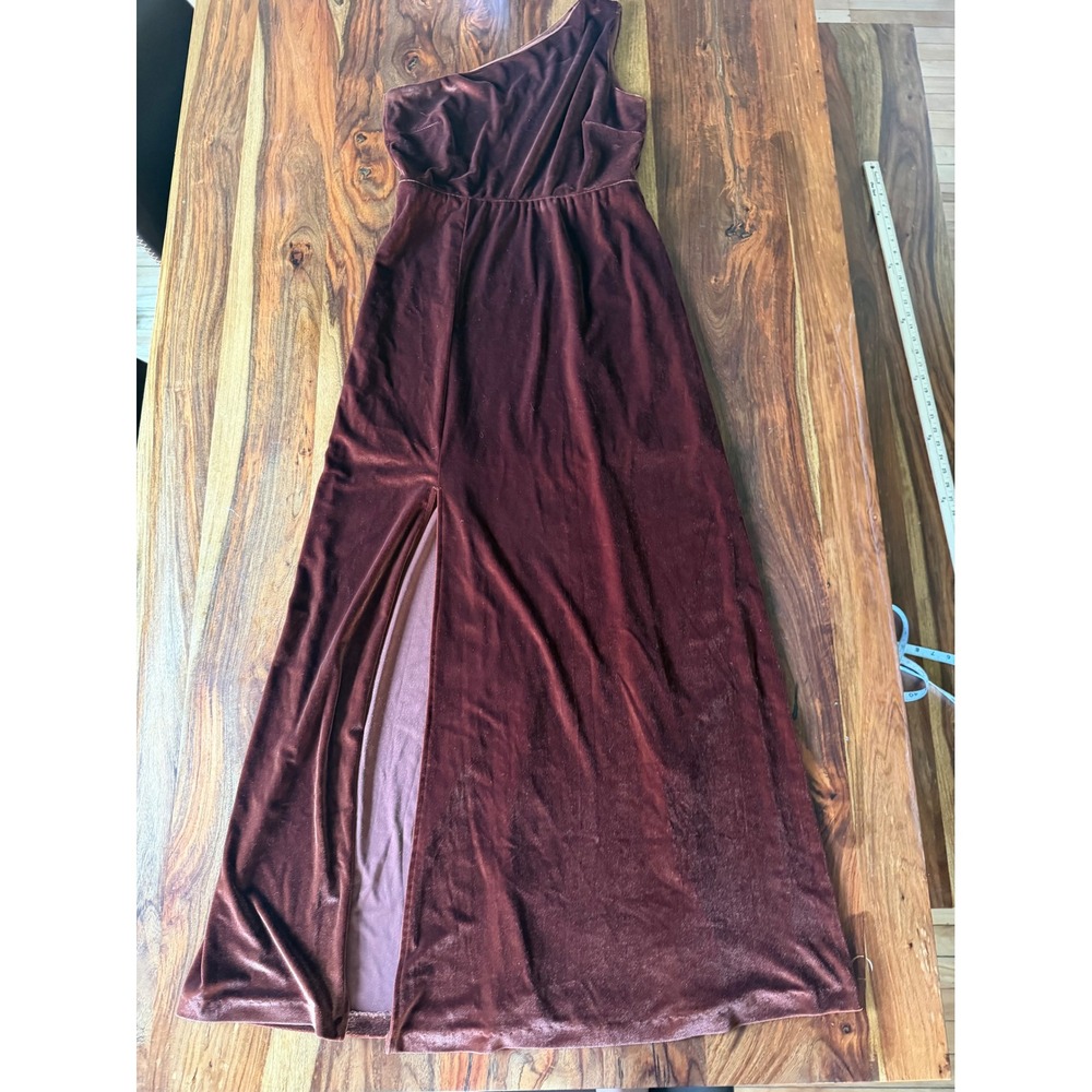 Baltic Born One Shoulder Velvet Maxi Dress Mahogany Brown Formal Gown Large - Picture 12 of 12